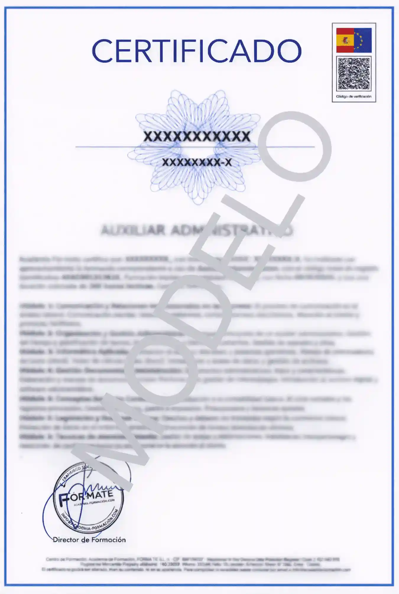 Modelo de Certificado Academia de Formación Fór-mate
